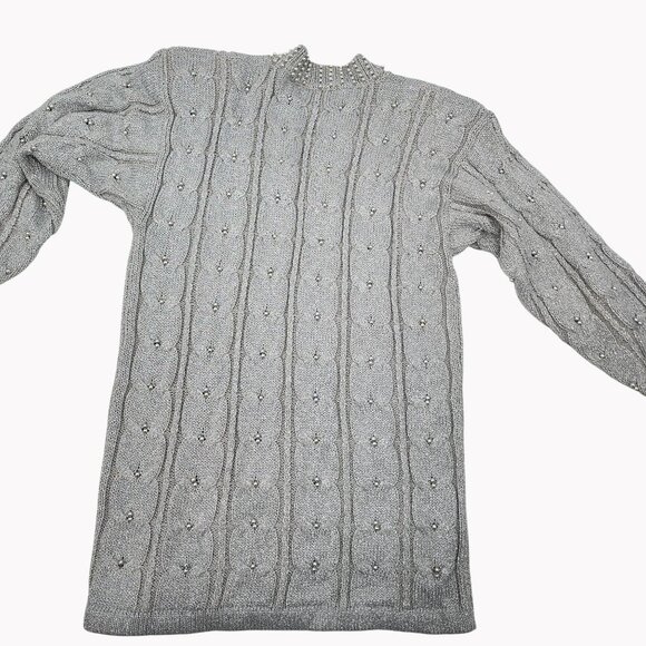 Vintage Christine Phillipe Silver Beaded Sweater With Sparkle & Shoulder Pads - Picture 8 of 8